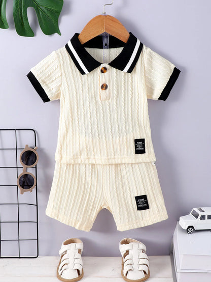 Summer College Style Male Baby Polo Collar Design Sense Simple Suit Color Matching Loose Shirt Casual Pants Male Baby Fashion