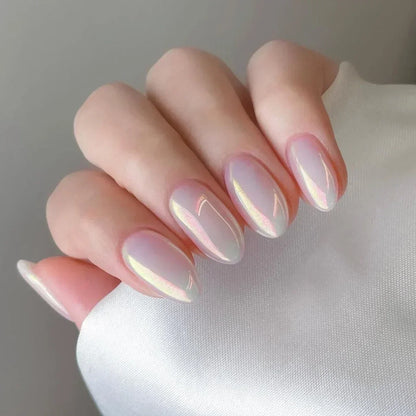 24Pcs Pink Almond French Press on Nails With 3D Bow ripple charms Design Fake Nails Ballerina False Nails Full Cover Nail Tips