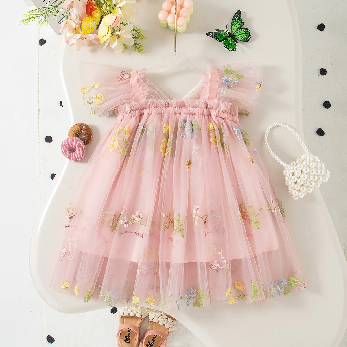 Baby Girl Dress Summer Fruit Flower Print Cute Bow Back Decoration Baby Girl Dress Princess Style Birthday Party Baby Girl Dress