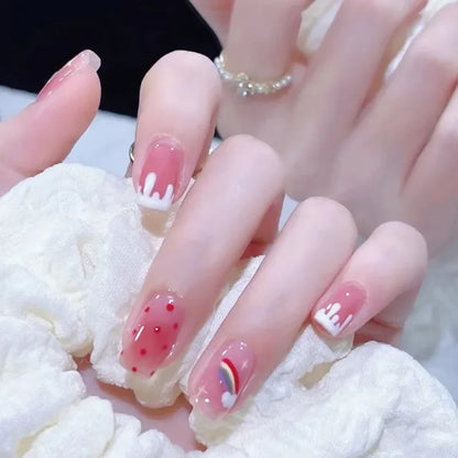 24Pcs New White Daisy Fake Nails Short Simple Detachable Wearable Armor Wearing Reusable False Nails Ballerina Press on Nail Set