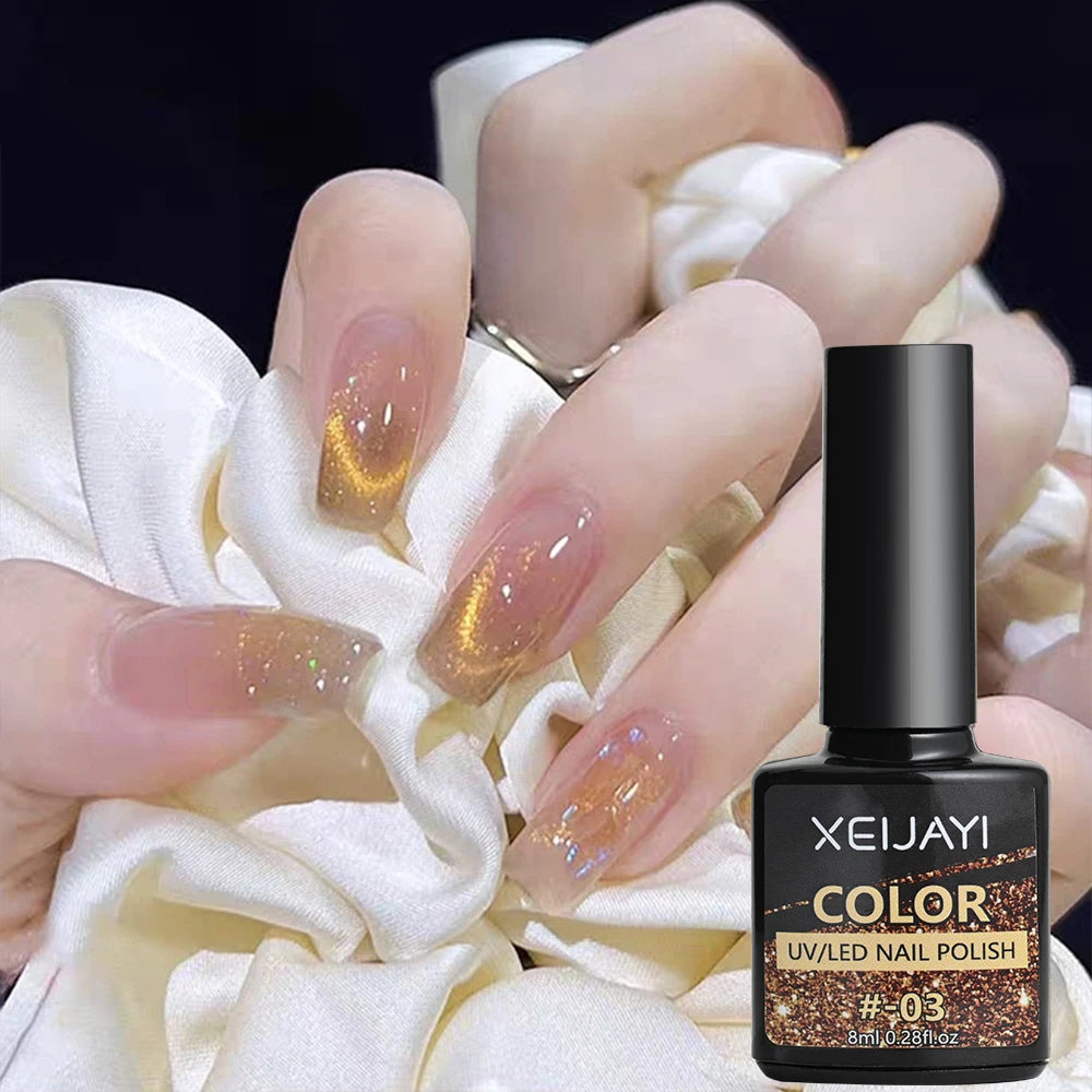 6ml Jelly Nude/Pink/Blue Cat Eye Magnetic Nail Gel Polish Glitter Silk Mirror Cat Eye's Gel Varnish Soak Off UV Gel Nail Polish