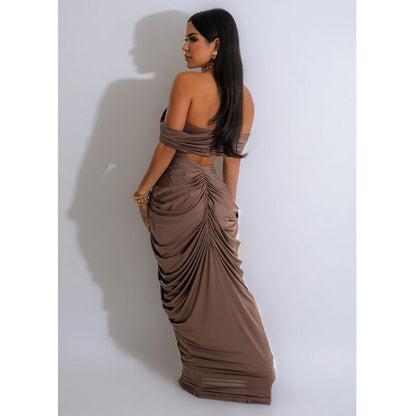Summer Strapless Top And Slim-Fit Maxi Dress Suit Solid Color Ladies Two-Piece Outfits