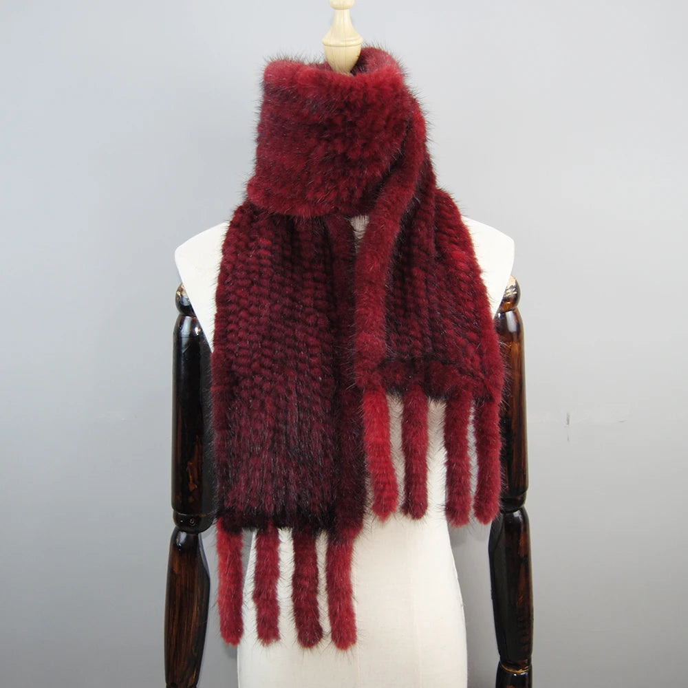 2025 Luxury Women Muffler 100% Real Mink Fur Scarf With Tassel Hand Knitted Natural Mink Scarves Neck Warmer Poncho Wholesale
