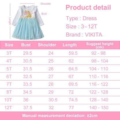 Kids Licorne Cartoon Print Dress Girls Flare Sleeve Autumn Spring Winter Vestidos Girls Princess Mesh Tulle Party Dress