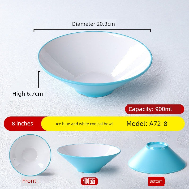 Melamine Rain-Hat Shaped Bowl Commercial Ramen Bowl River Snail Rice Noodle Bowl Noodle Restaurant Dedicated Noodles with Soy Sauce Wonton Pig's Knuckle Rice Spicy Hot Large Bowl