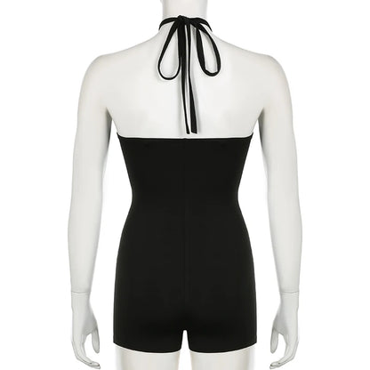 Sexy Hollow Out Women Playsuits Fashion Metal Rings Backless Skinny Rompers