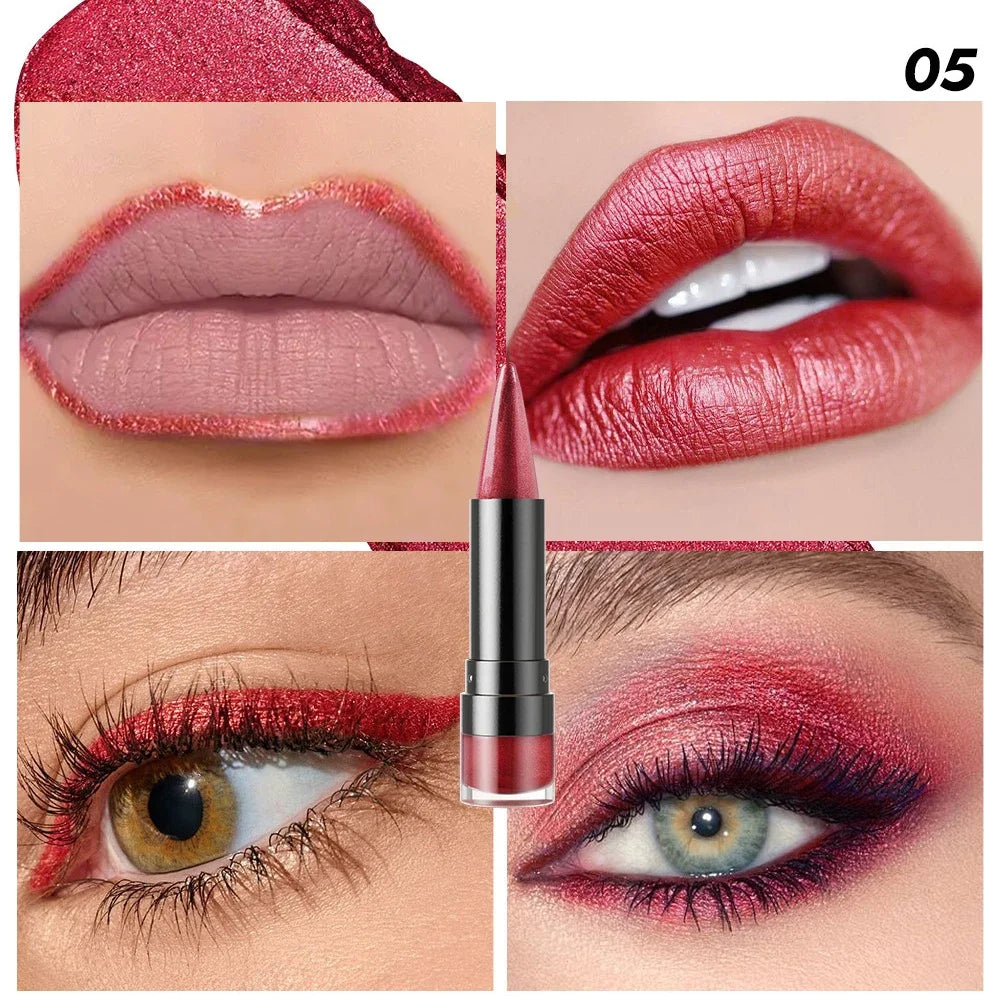 Metallic Purple Lipstick Tapered Lip Liner Waterproof Easy To Apply Non-stick Nude Red Glitter Lipstick Crayon Eyeshadow Pencil