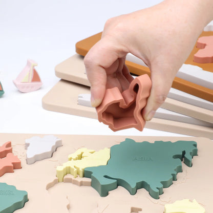 Baby Montessori Learning Educational Math Toy World Map Puzzle Toys Matching Toy Soft Silicone Toy For Kids Children Accessories