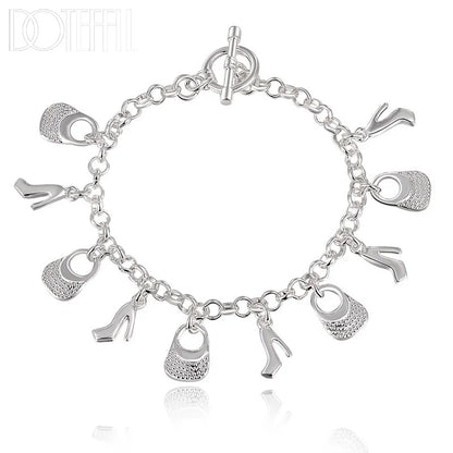 Silver Color High Heels Bag Pendant Bracelets Chain For Women Charm Wedding Engagement Jewelry