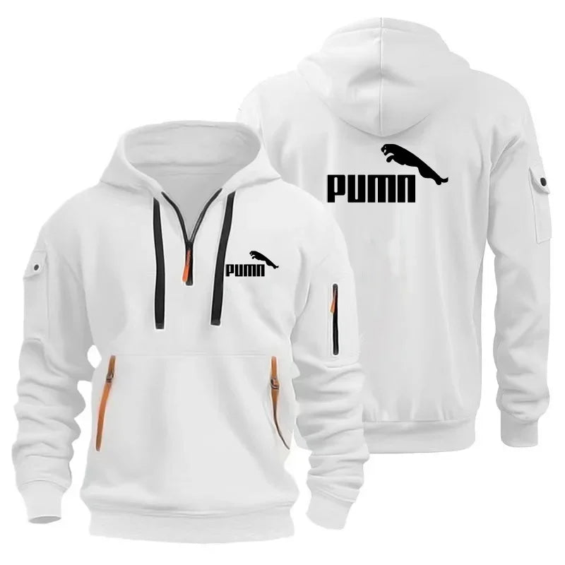 Men's European Size Hoodie, Multi-Pocket Zipper Sweatshirt, Loose Casual Pullover