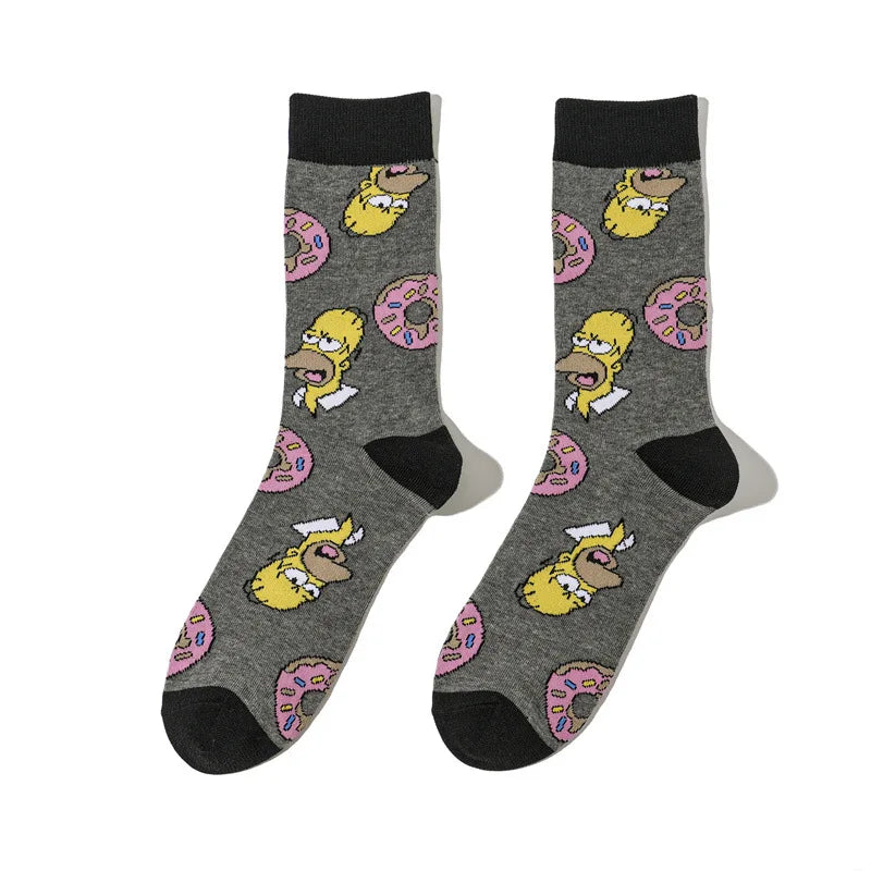 Simpsons Cartoon Anime Funny Socks Men Hip Hop Print Novelty Crazy Sokken Hip Hop Unisex Comfortable Skateboard Happy Meias