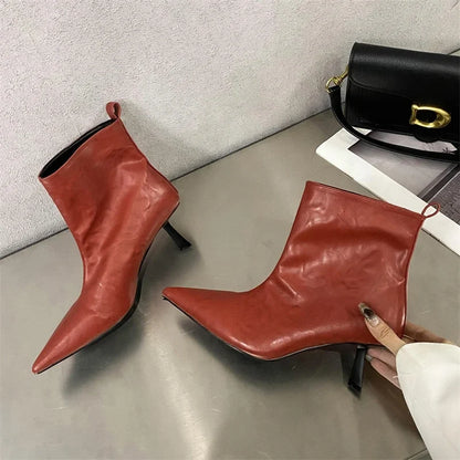 New Fashion Ankle Boots Women Pointed Toe Slim Short Ladies Booties