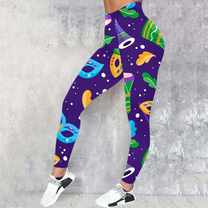Mardi Party Women Casual Sports Yoga Pants Colorful Printed Fashion Leggings Carnival Festival  Celebration