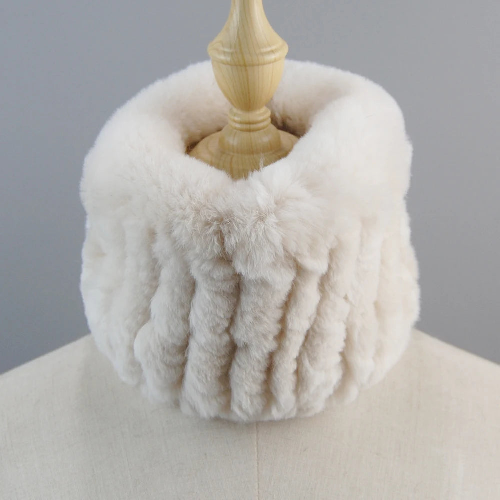 Good Elastic Rex Rabbit Fur Ring Scarves Winter Warm Women Genuine Rex Rabbit Fur Scarf Knitted Real Natural Fur Wraps Headbands
