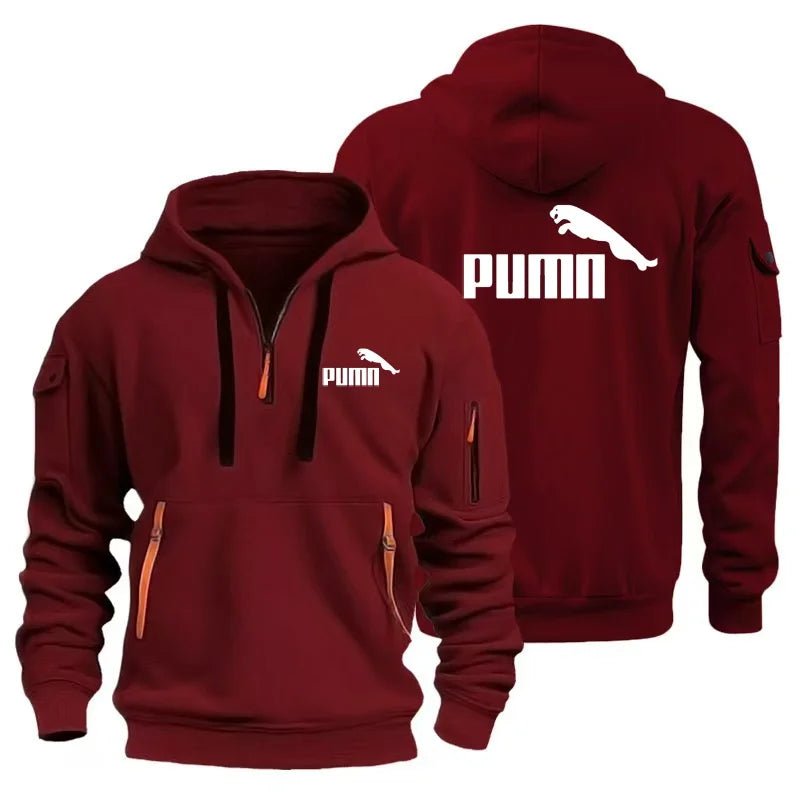 Men's European Size Hoodie, Multi-Pocket Zipper Sweatshirt, Loose Casual Pullover