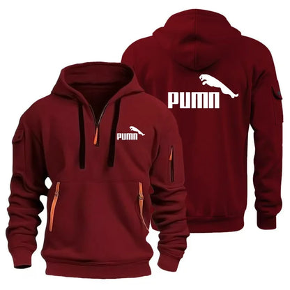 Men's European Size Hoodie, Multi-Pocket Zipper Sweatshirt, Loose Casual Pullover