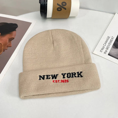 1pc Unisex Knit Beanie Hat With "NEW YORK" Embroidery Graphic, Warm Outdoor Streetwear Casual Winter Hat