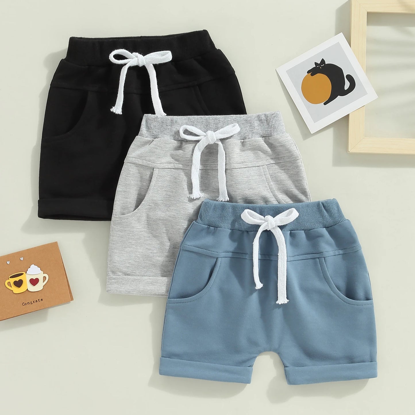 Kids Toddler 3 Pack Shorts Set Casual Solid Loose Drawstring Shorts