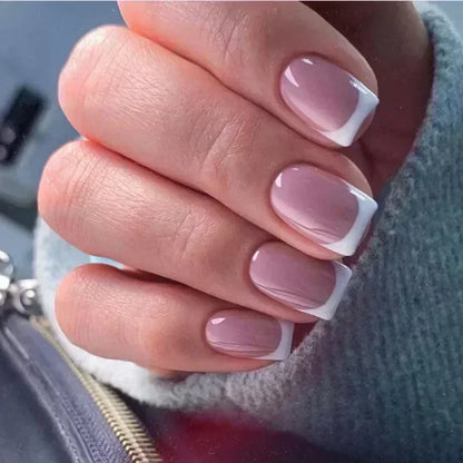 24Pcs French Tip  Press on Nails Short Coffin False Nails Simple Wearable Fake Nails Frosted Full Cover Press on Nail Tips Art