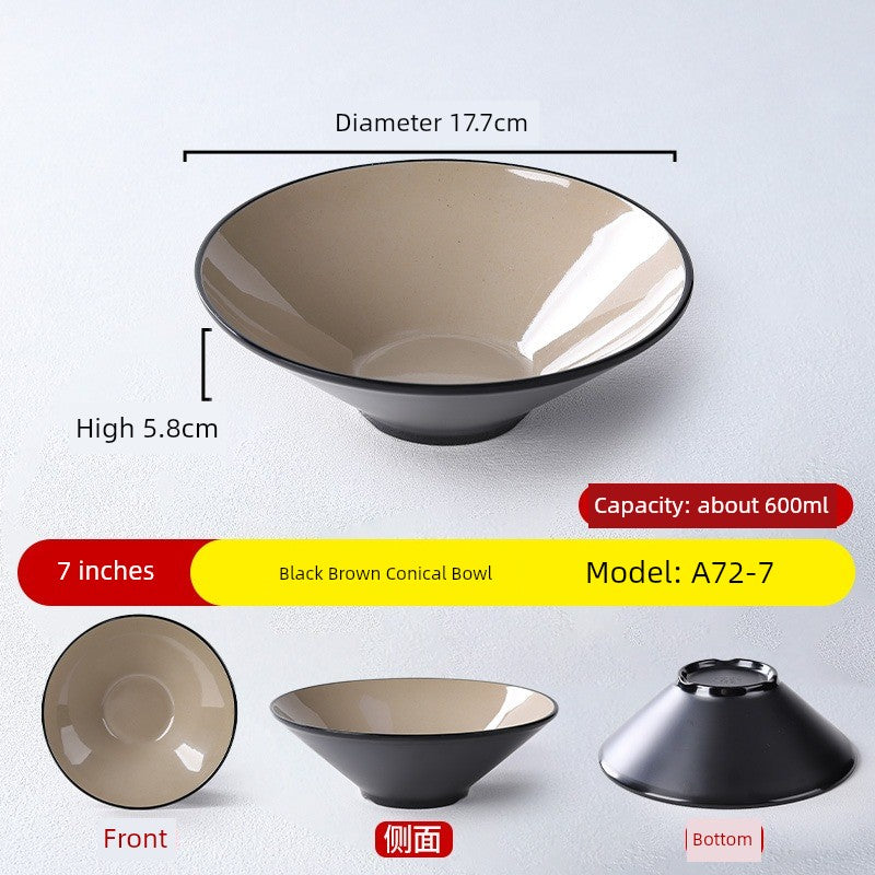 Melamine Rain-Hat Shaped Bowl Commercial Ramen Bowl River Snail Rice Noodle Bowl Noodle Restaurant Dedicated Noodles with Soy Sauce Wonton Pig's Knuckle Rice Spicy Hot Large Bowl