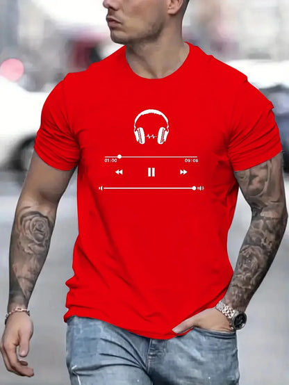 Music Lovers 3d Pattern Printed Men's Cotton Medium Stretch T-Shirt Trend Personality Men's Summer Casual Loose Quality Clothing