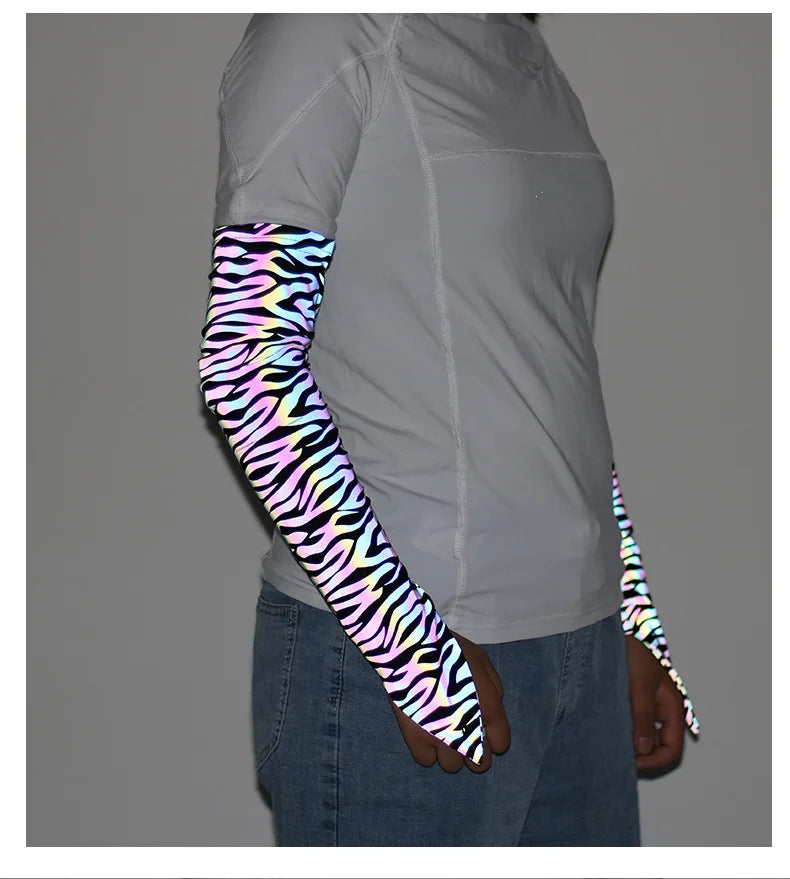 2025 Spring Summer Women Colorful Reflective SleeveS Y2K Harajuku Personality Printed Outdoor Sports Sunscreen Sleeve рукава