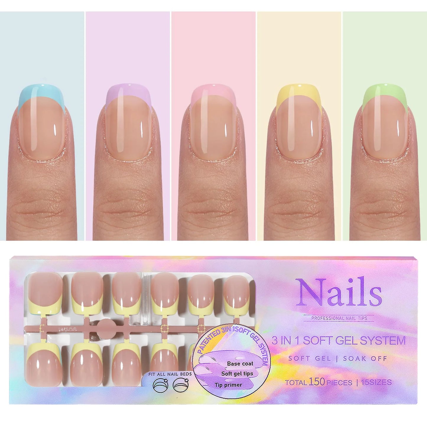 150pcs 6 Colors Fake Nail Multi-size False Nail Press On Acrylic Nails