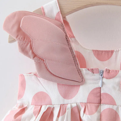 0-3 Year Old Girls Summer New Girls Dress With Halter Cherub Wings Polka Dot Promotional Girls Dress Birthday Party Team Dress