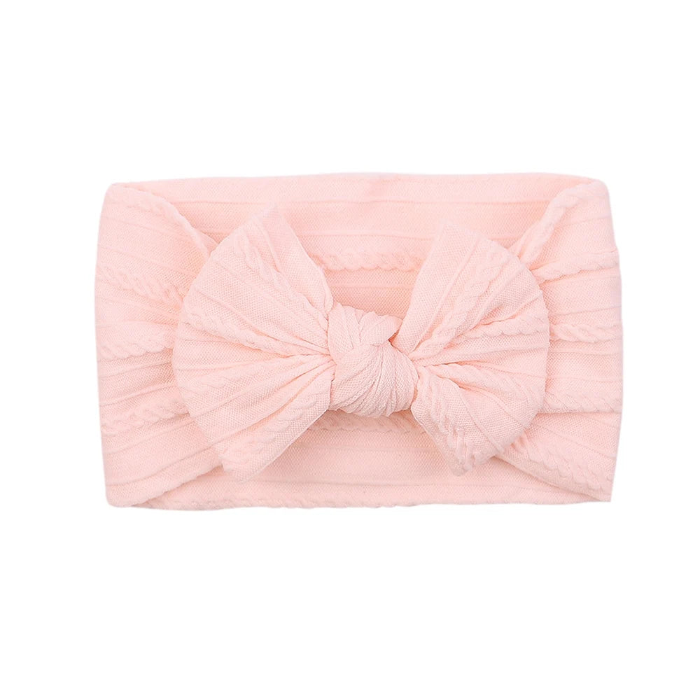 Solid Colors Cables Turban Kids Bows Headwear Headband For Baby Girls Newborn Soft Nylon Elastic Hair Bands Hair Accessories