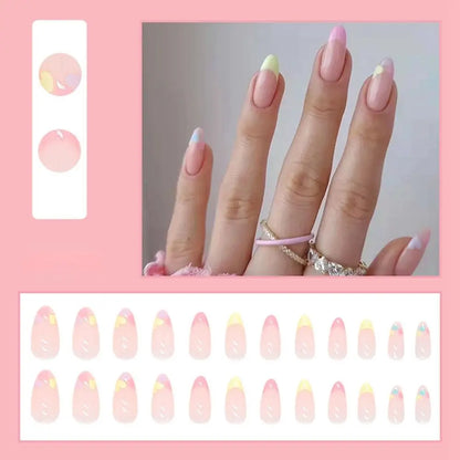 24pcs/Box Ballerina Nail Tip Purple with Design Manicure Patches Fresh Floral Almond False Nails Press on Med Nails Detachable