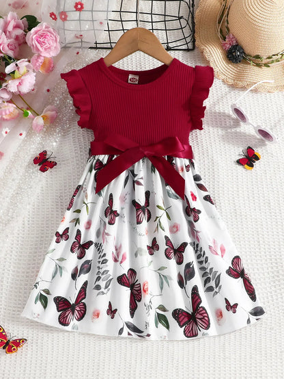 Set For Kids  Girl 3-7 Years old Ruffled Sleeve Butterfly Floral Tulle Cute Princess Formal Dresses