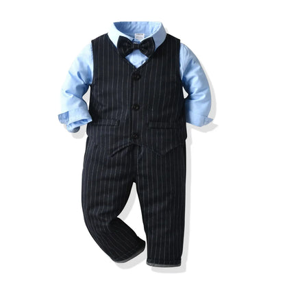 Boys Suits Clothes For Wedding Formal Party clothes Striped Baby Vest Shirt Pants Kids Boy Outerwear