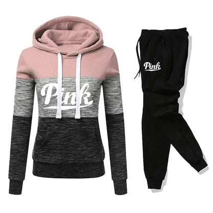 Hot Sales Womens Tracksuit Print ColorBlock Hooded Sweatshirts Fashion Trend Versatile Pullover Street Warm Casual Clothing
