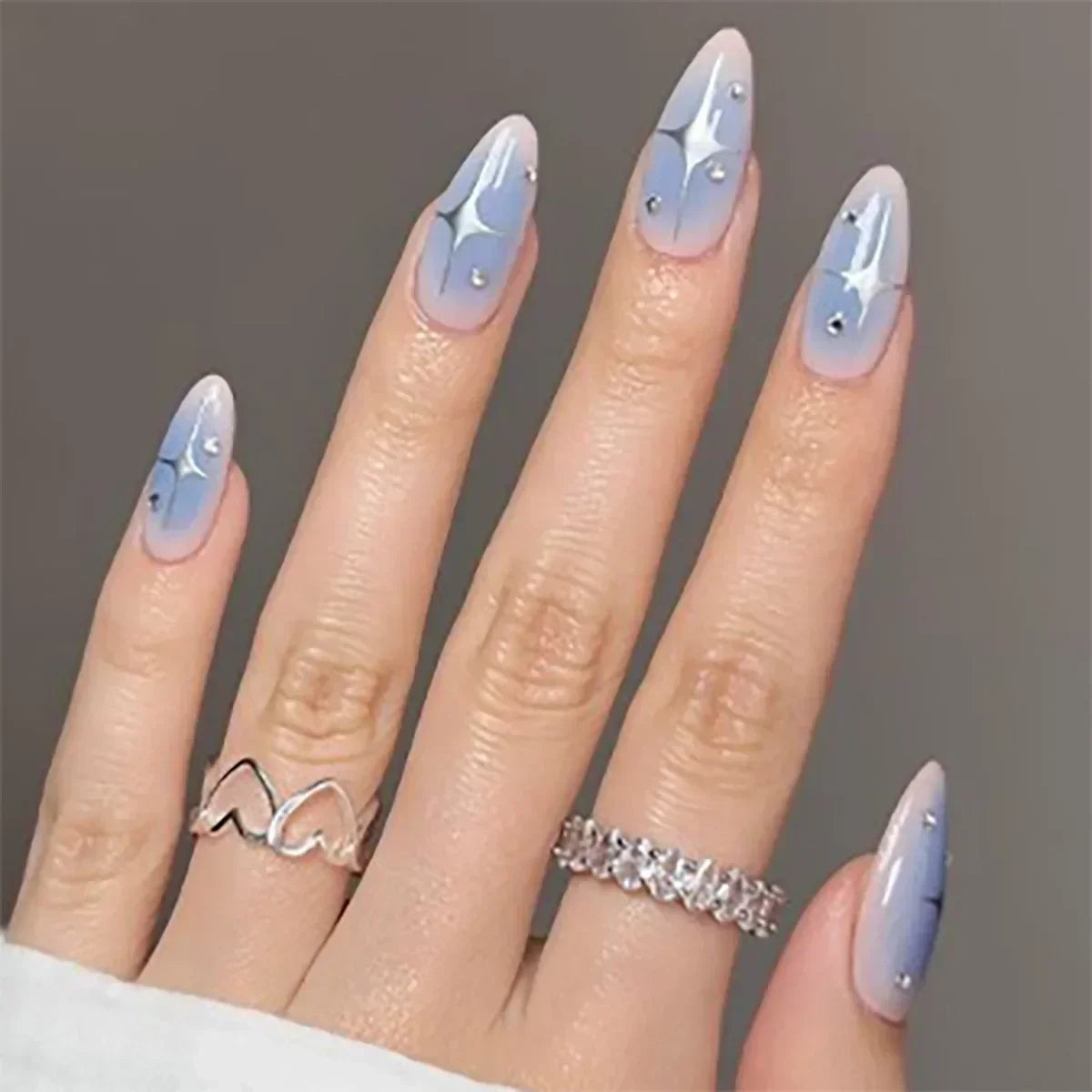 24Pcs Pink Almond French Press on Nails With 3D Bow ripple charms Design Fake Nails Ballerina False Nails Full Cover Nail Tips