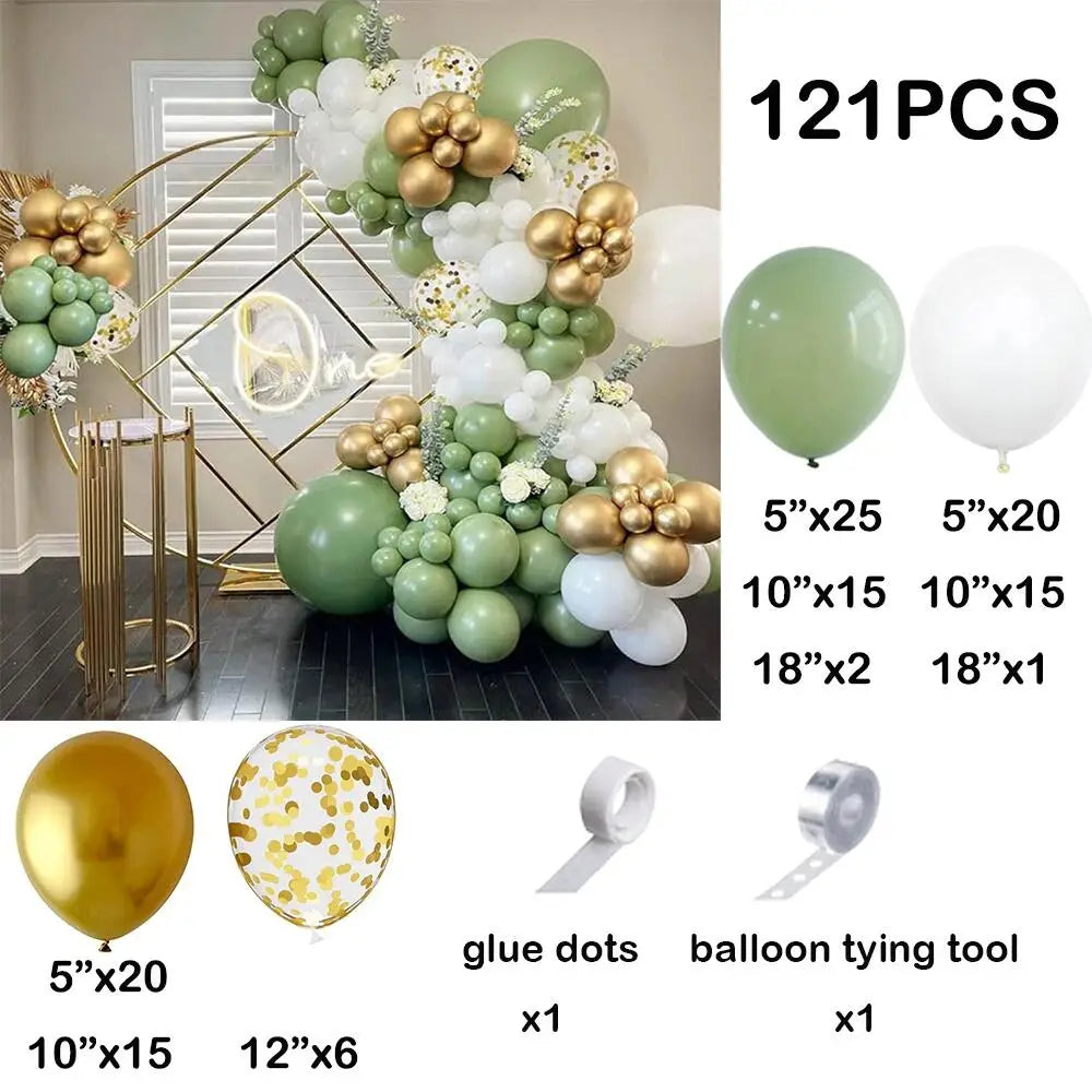 92pc Sage Green Balloons Garland Arch Kit White Gold Confetti Balloon Baby Shower Birthday Party Wedding Decoration Latex Globos