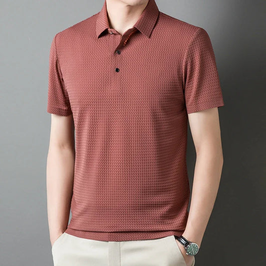Summer New Men's Ice Silk Hollow Short-sleeved Polo Shirt Men