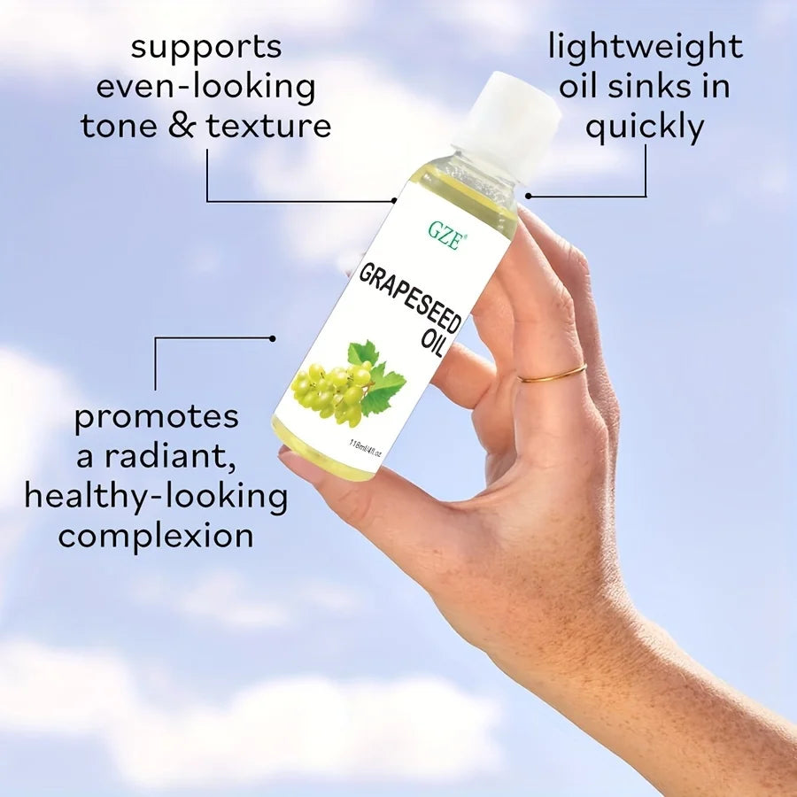 GZE Grapeseed Oil, Skin Care for Sensitive Skin, Light Silky Moisturizer for All Skin Type, Hair Strengthens Vegan Thickening