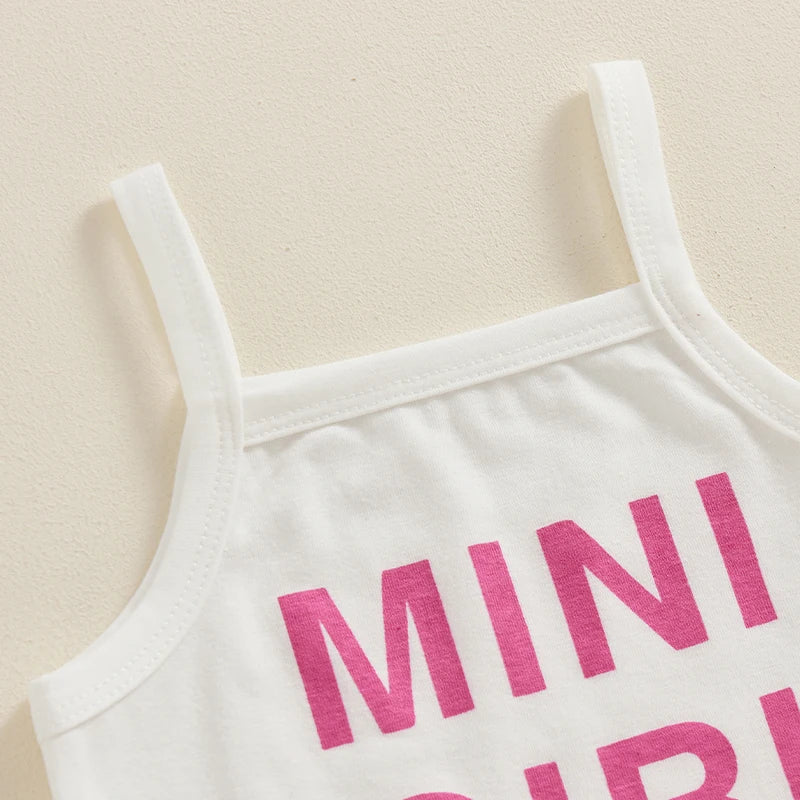 1-4years Girl Summer Clothes Set Letter Print Cami Tops With Bow Skirt Shorts Girls 2pcs Outfit