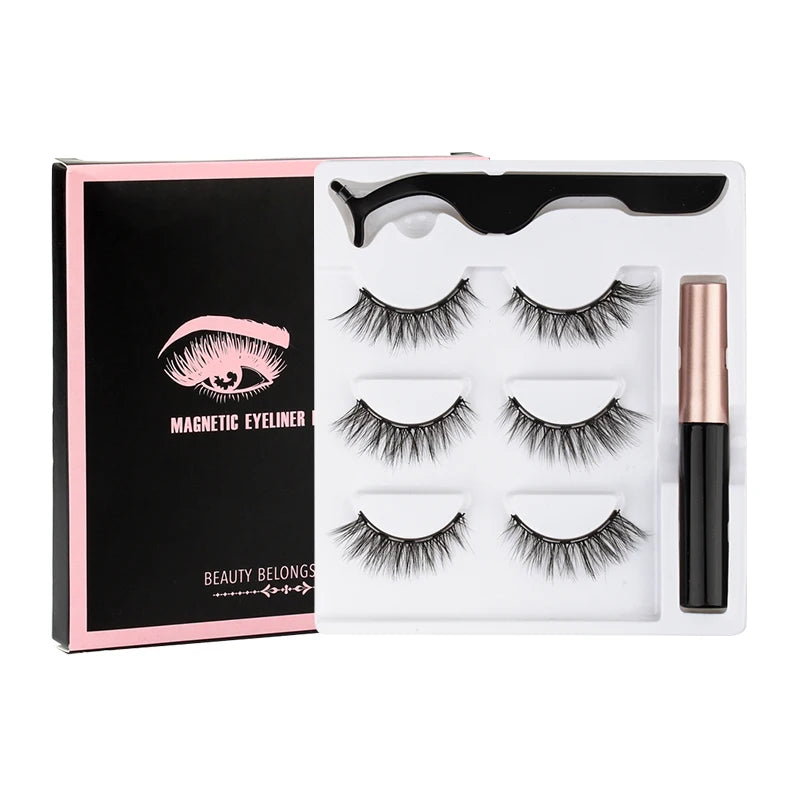 New 1/3Pairs Magnetic Eyelashes False Lashes Repeated Use Eyelashes Waterproof Liquid Eyeliner With Tweezer Make Up Sets Hotting