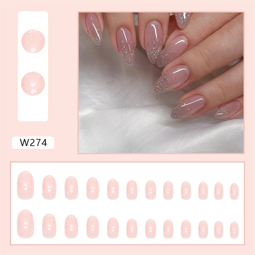 24pcs/Box Ballerina Nail Tip Purple with Design Manicure Patches Fresh Floral Almond False Nails Press on Med Nails Detachable