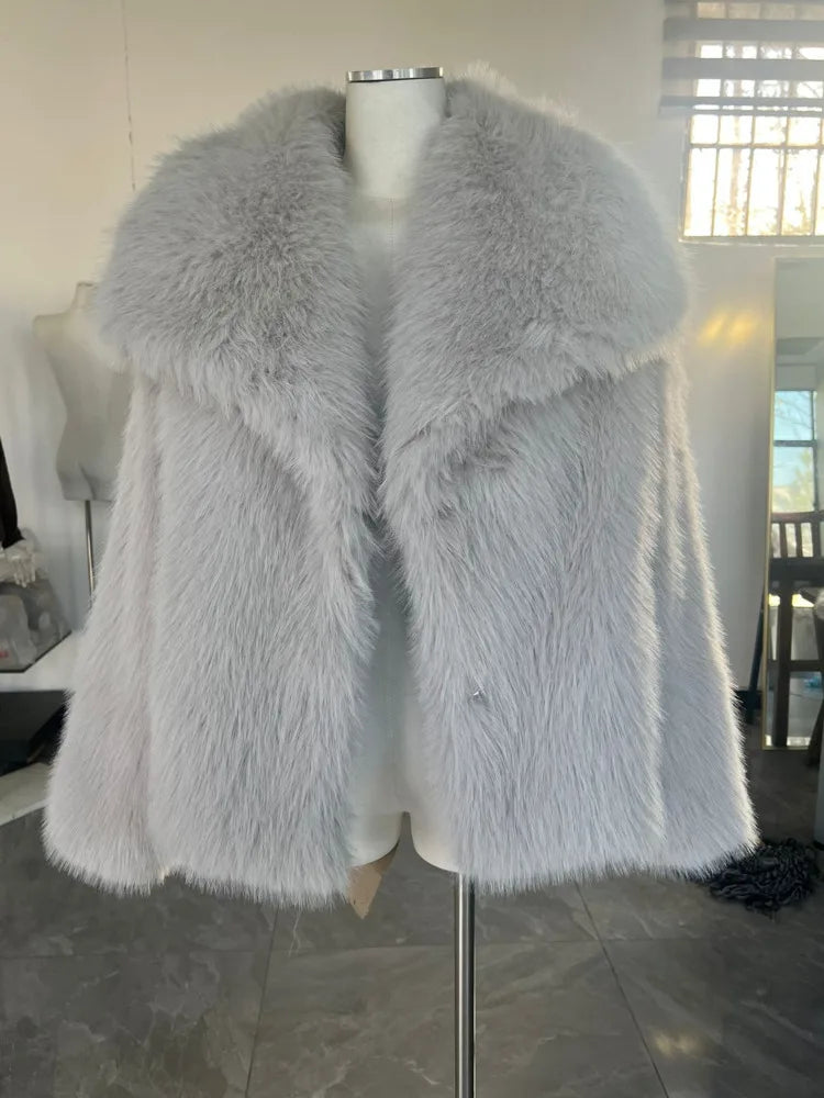 New Autumn And Winter Fashion Women Clothes Turn-down Collar Fur Full Sleeves Cardigan Female Coat Tide 19D242