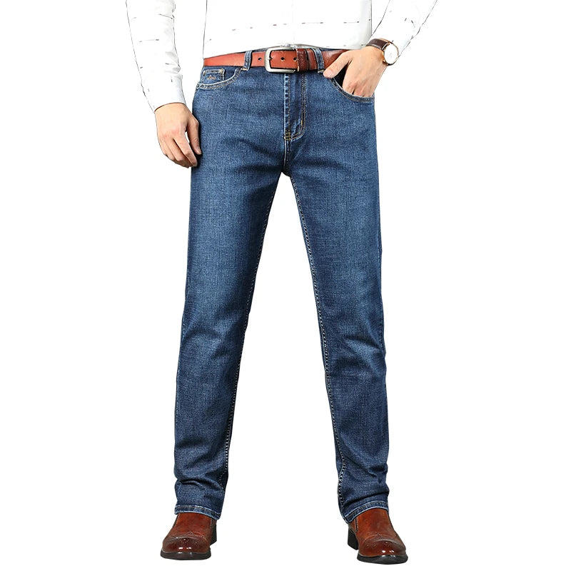 Jeans Trousers Four Season Men's High Quality Jeans Business Casual High Waist Denim Pants