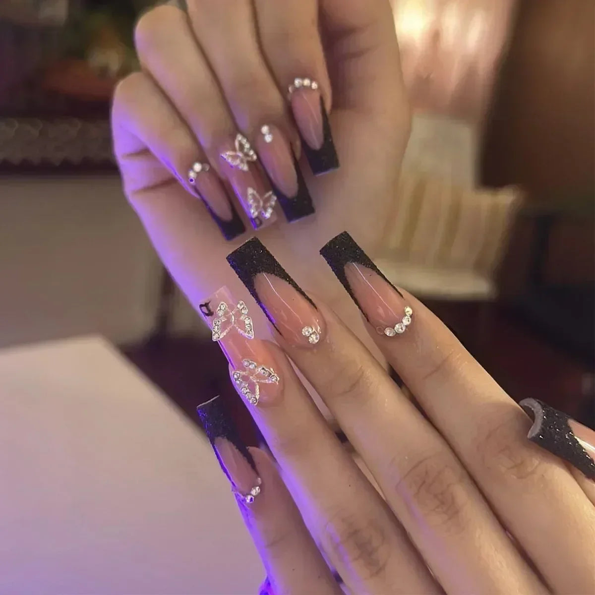 24Pcs White French False Nails Long Ballet Fake Nail with Pearl Bow Flower Design Press on Nails Pink Wearable Square Nails Set