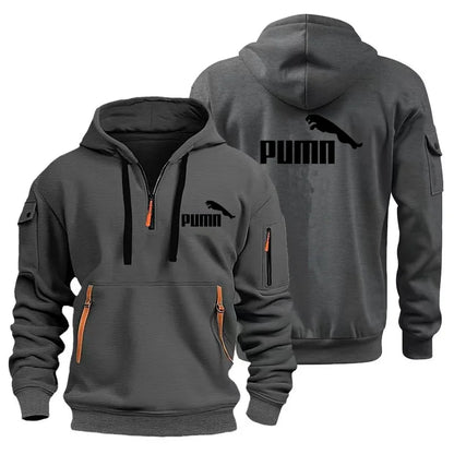 Men's European Size Hoodie, Multi-Pocket Zipper Sweatshirt, Loose Casual Pullover
