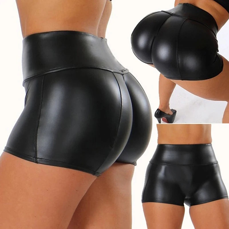 Sexy Womens Shorts Shiny Elastic High Waist Shiny Faux PU Leather Short Pants