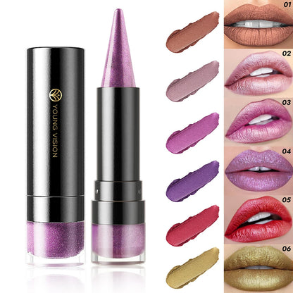 Metallic Purple Lipstick Tapered Lip Liner Waterproof Easy To Apply Non-stick Nude Red Glitter Lipstick Crayon Eyeshadow Pencil