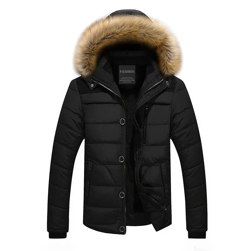 Fur Collar Hooded Parka Down Jackets Outerwear Thick Male Warm Overcoat Wool Liner Coat Winter New Men Warm Cotton Jacket Coats