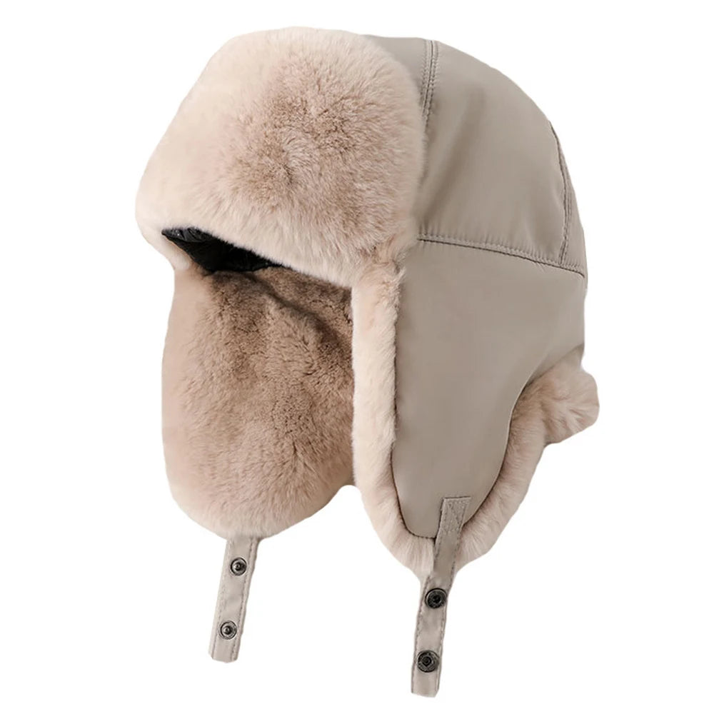 Fur Hat for Women Natural Rex Rabbit Fur Russian Ushanka Hats Winter Thick Warm Ears Fashion Bomber Cap