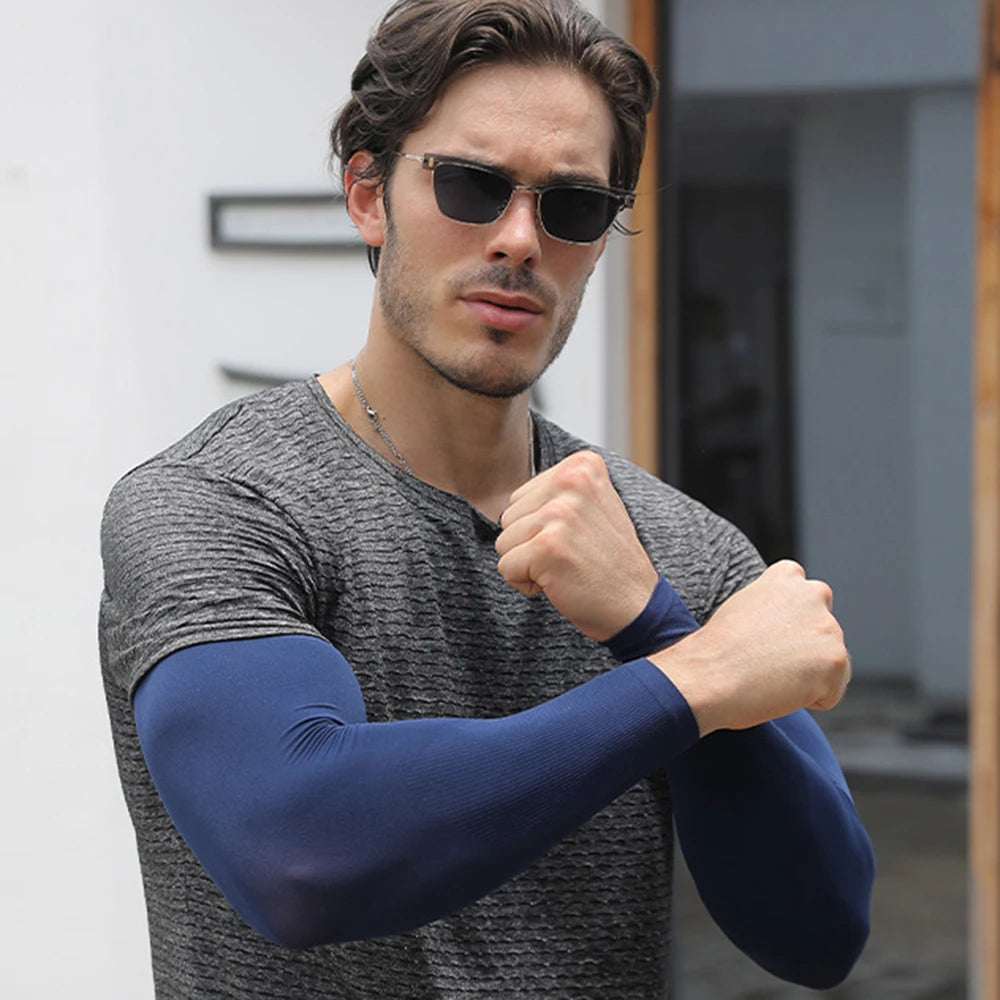 New Summer Plus Size Sun Protection Arm Sleeves For Men Quick Dry Arm Cover Ice Silk Sports Sleeve Outdoor Anti-sunburn Sleeve
