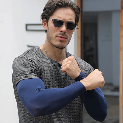 New Summer Plus Size Sun Protection Arm Sleeves For Men Quick Dry Arm Cover Ice Silk Sports Sleeve Outdoor Anti-sunburn Sleeve
